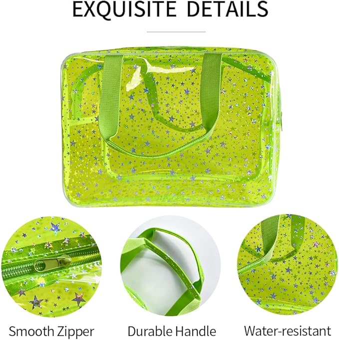 TotePrint Yellow Star Large Cosmetic Bag and Travel Pouch with Handle,Durable Material,Zipper Design-Ideal for Makeup,Travel Essentials