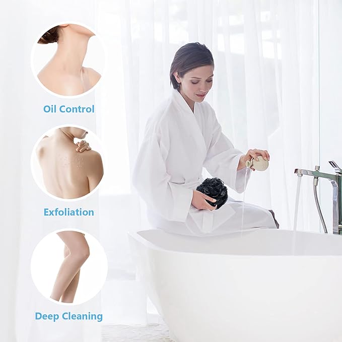 VANZAVANZU Bath Loofah Large 80g Shower Sponge Body Scrubber Mesh Pouf for Men and Women, Set of 4 (Black + White)