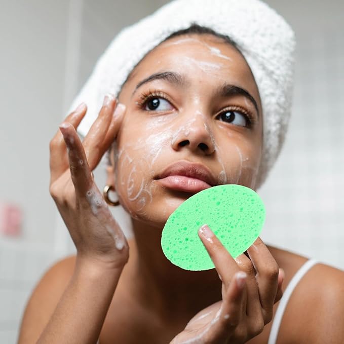 Operitacx 12Pcs Oval Facial Sponges, Facial Scrubber Scrub Pads Wash Sponges for Cleansing, Exfoliating, Makeup Removal