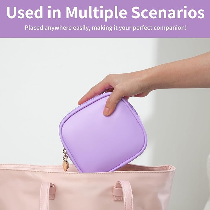 XIAOLER Small Makeup Pouch, Double Zipper Cosmetic Bag, Travel Makeup Bag, Cute Makeup Bag for Purse, Mini Toiletry Bag (lilac)