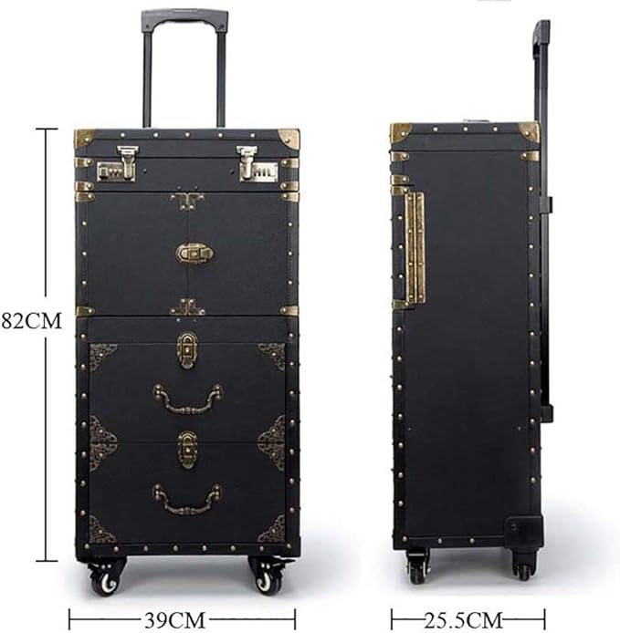 ASCASE Rolling Lockable Makeup Train Case Hairdressing Trolley Stylist Beauty Salon Cosmetic Luggage Travel Organizer Tool Box with Hair Dryer Holder
