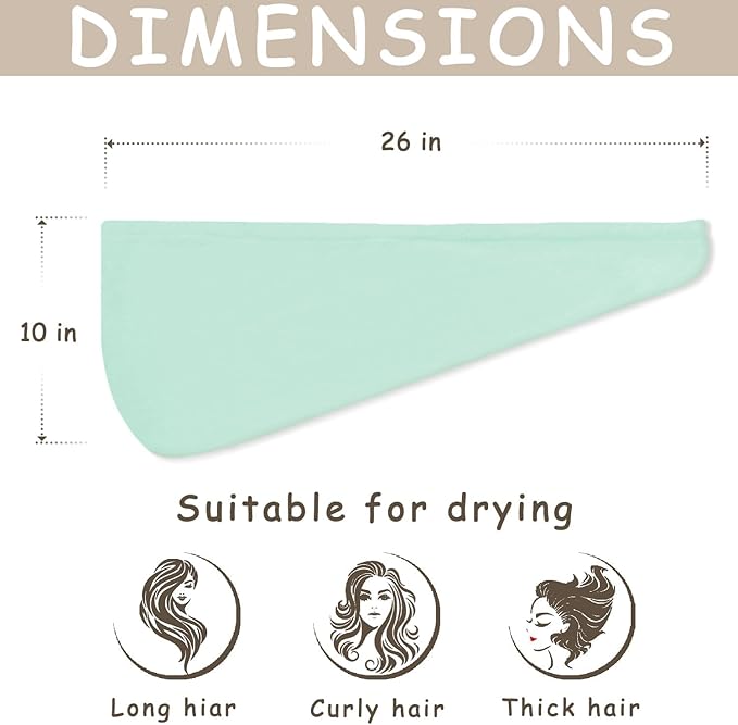 3 Pack Microfiber Hair Towel Wrap for Women, Fast Drying Hair Turban with Button, Anti-Frizz Large Hair Towel for All Hair Styles, Soft & Absorbent Hair Drying Towel