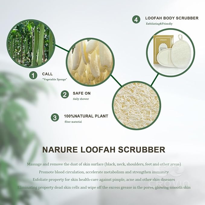 CROVIN Natural Loofah Exfoliating Body Scrubber, Shower Loofah Sponge Pack