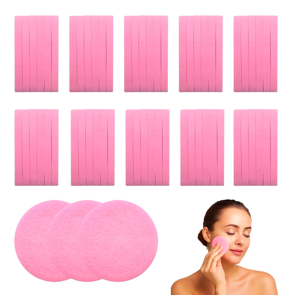 Akariyo 120 PCS-Compressed Facial Sponges,100% Natural Cellulose Face Sponge, Professional Cosmetic Spa Sponges for Daily Facial Cleansing,Exfoliating,Makeup Removal,Travel Skincare Essentials (Pink)