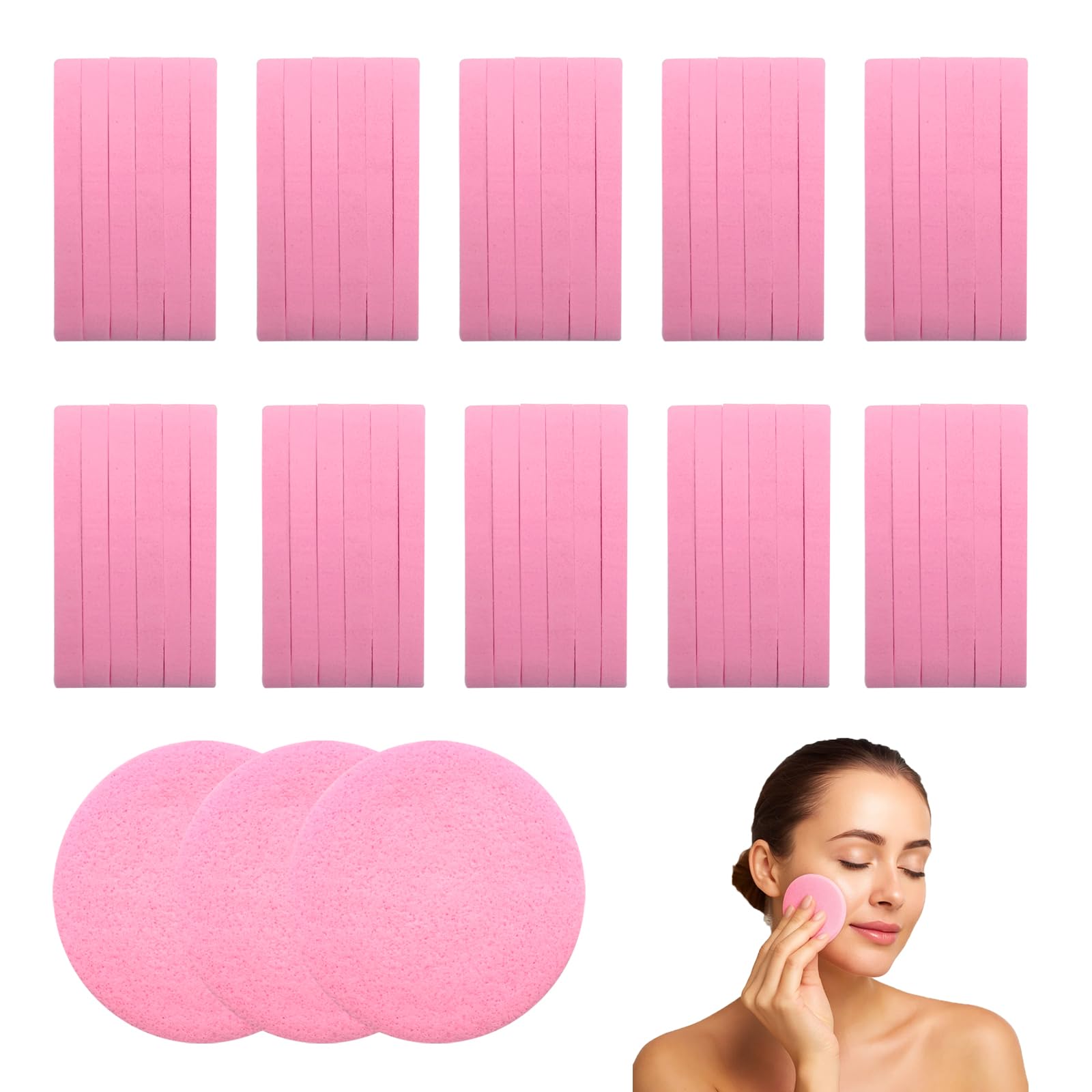 Akariyo 120 PCS-Compressed Facial Sponges,100% Natural Cellulose Face Sponge, Professional Cosmetic Spa Sponges for Daily Facial Cleansing,Exfoliating,Makeup Removal,Travel Skincare Essentials (Pink)
