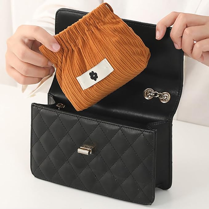 honitty Corduroy Elastic Storage Bag, Portable Popper Organizer, Mini Makeup Bag,Ladies Lipstick Pouch, Large Capacity Wallet, Jewelry Small Objects Storage Organizer.