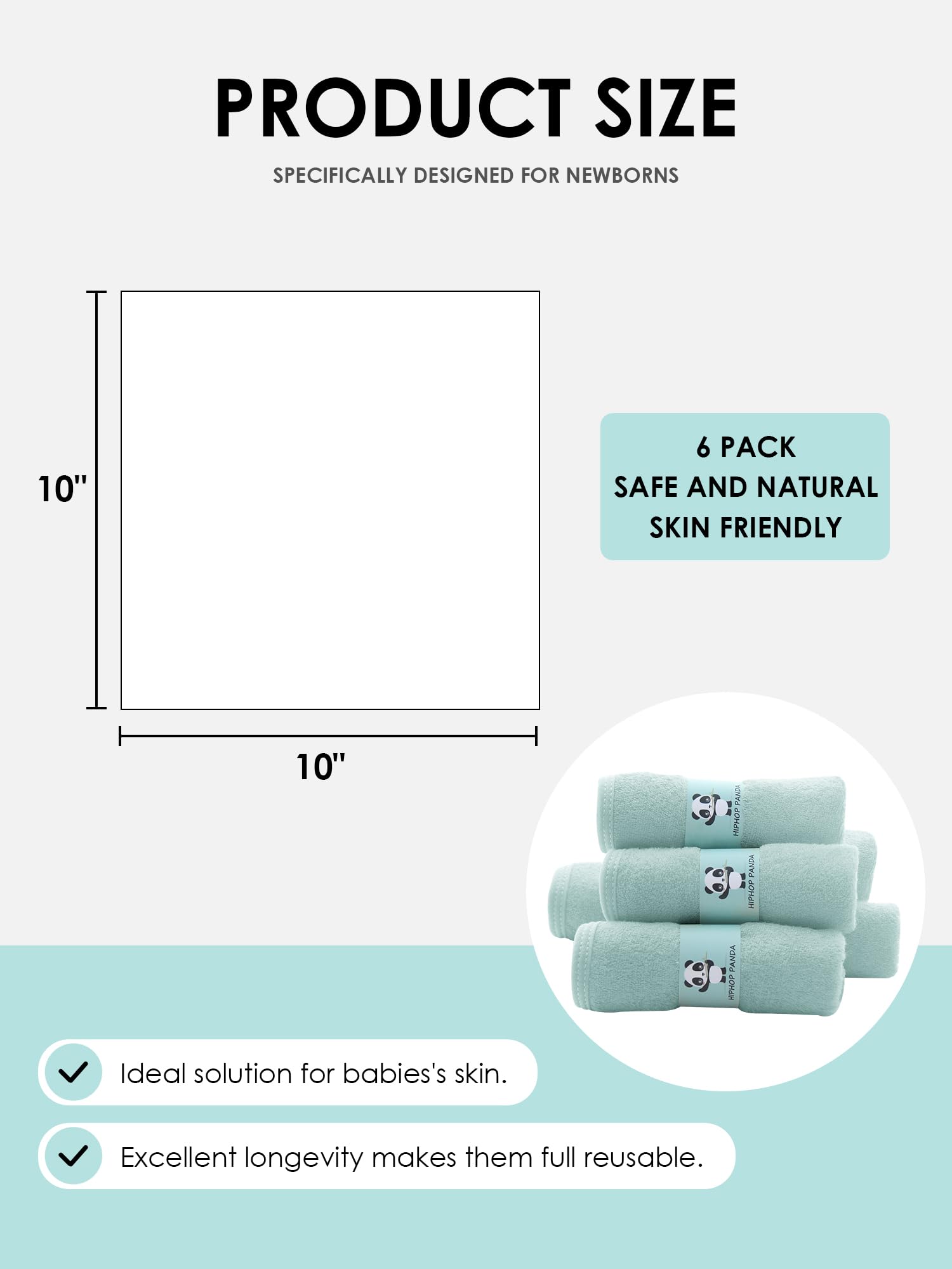 HIPHOP PANDA Ultra Soft Baby Washcloths, 2-Layer Absorbent Wash Cloths