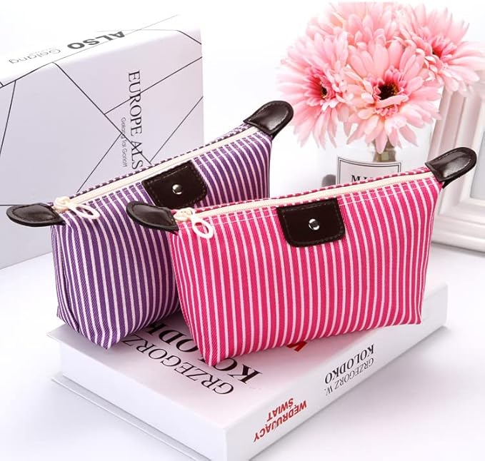 THTAJ 2 Pack Make Up Bag for Traveling,Preppy make up bag,Toiletry Bag,Nylon Cosmetic Bag,Light Pink Makeup Bag,Skin Care Bag，Tiny Makeup Bag