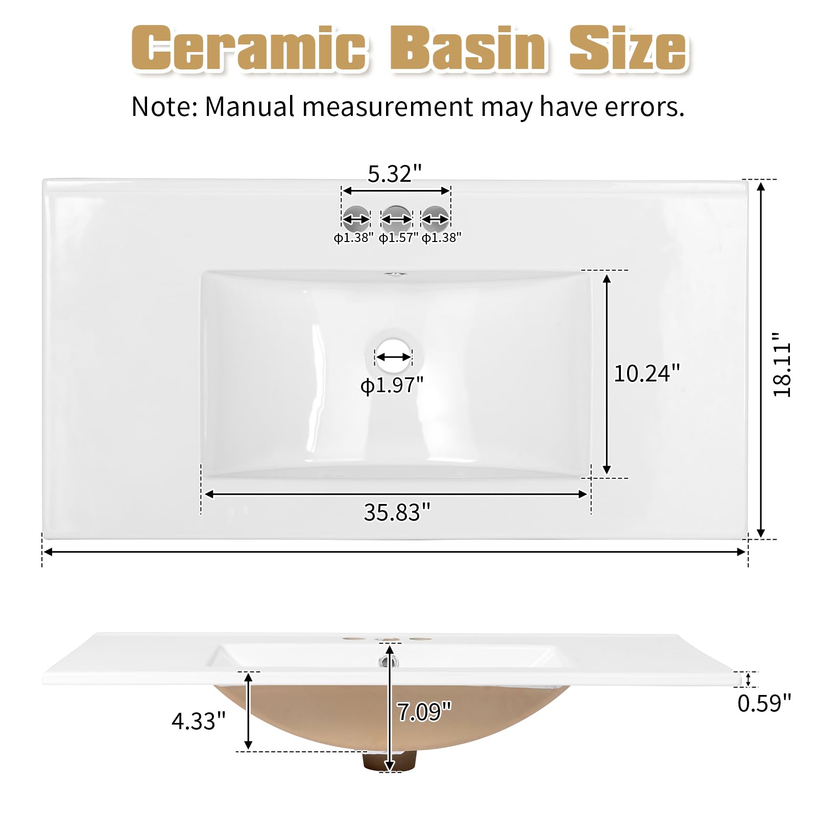 VINGLI 36" Modern Bathroom Vanity with Ceramic Sink, White Bathroom Vanity Cabinet w/2 Stripe Doors & 2 Drawers, Bathroom Sink Cabinet Combo, Floor Storage Cupboard w/Open Shelf for Bathroom