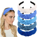 AHONEY 5 Pack Blue Knotted Headbands for Women Girls Trendy Fashion Thick Headbands Top Knot Non Slip Cute Hair Accessories Headband Pack Diademas Para Mujer
