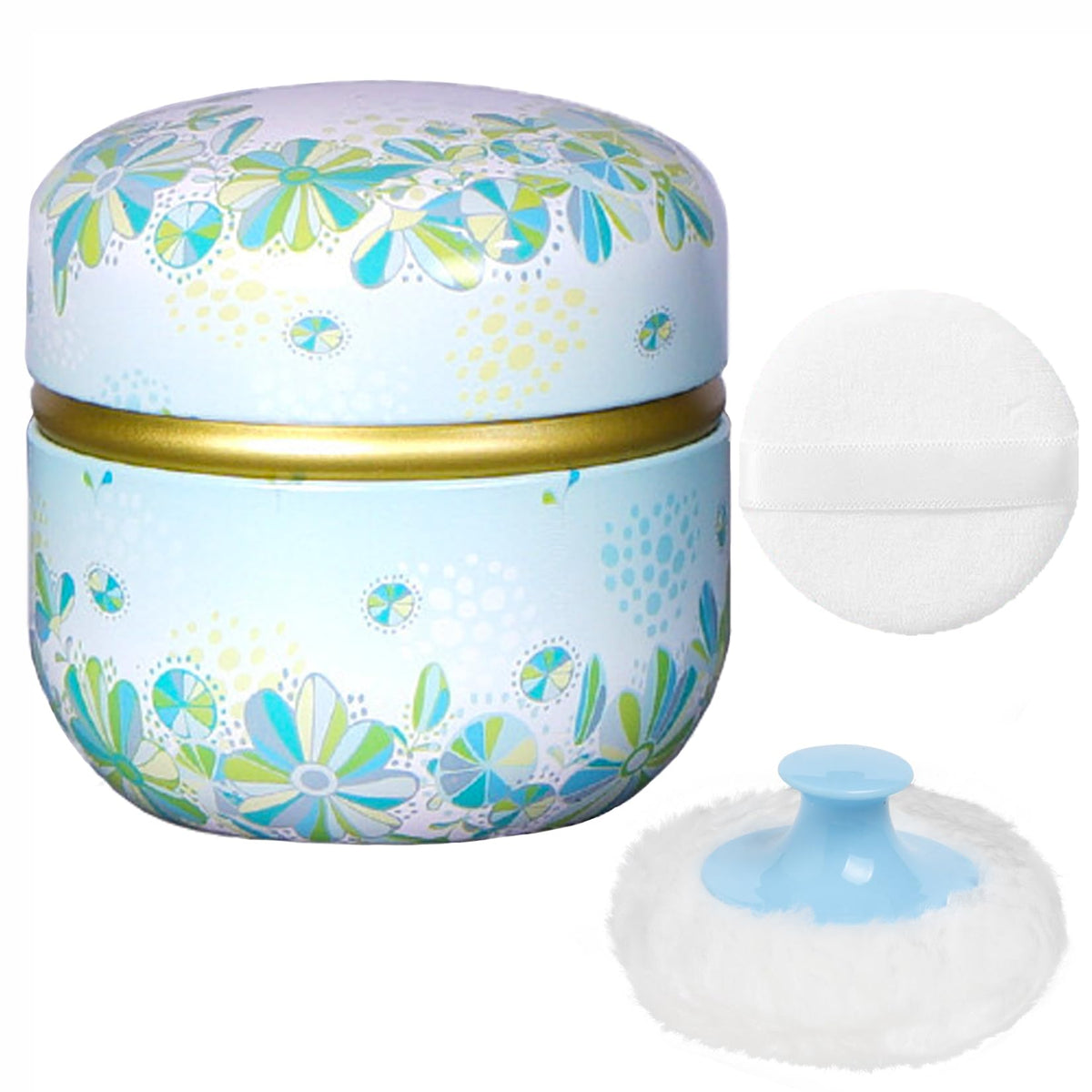 WEMEGA Body Powder Case with Powder Puff Powder Container Tea Box for Baby and Women Powder Puff and Powder Case for Travel (Flower Blooming1)