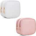 XIAOLER 2PCS Small Makeup Pouch, Double Zipper Cosmetic Bag, Travel Makeup Bag, Cute Makeup Bag for Purse, Mini Toiletry Bag (White+Pink)