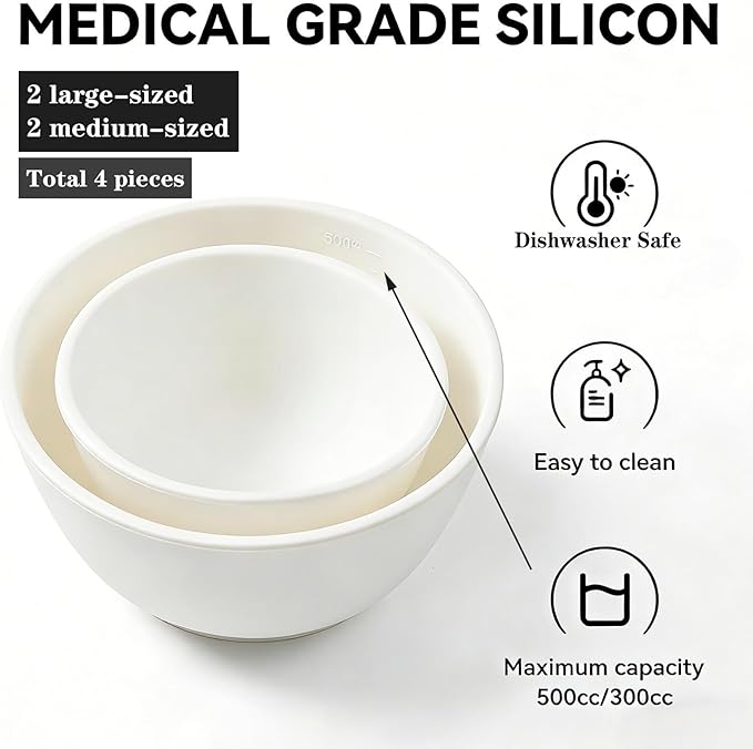 Bigwinyep 4Pcs Silicone Facial Mask Bowl DIY Face Mask Mixing Bowls for for Home Salon Spa Face Skin Applicator Bowl, White