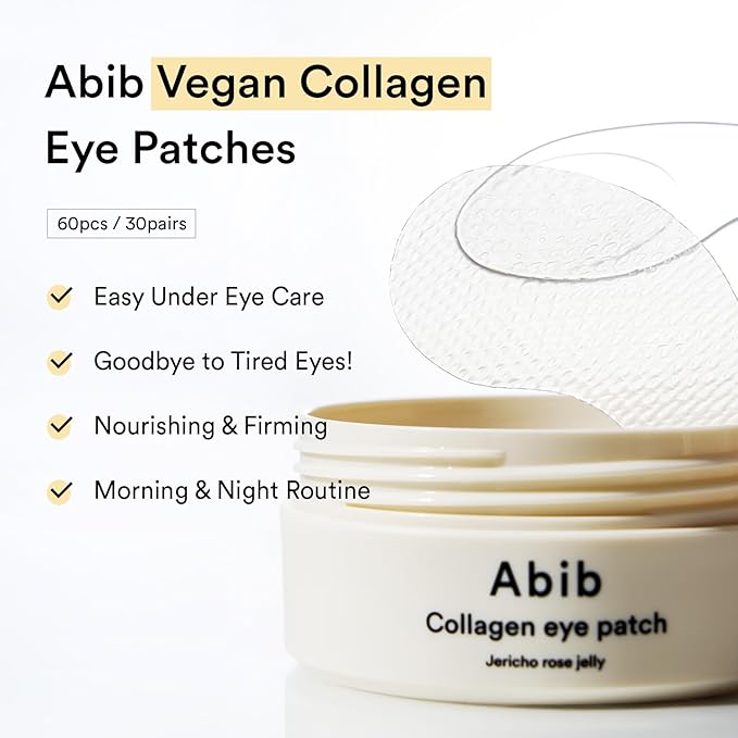 Abib Vegan Collagen Eye Patches for Wrinkles & Fine Line with Jericho Rose Jelly & Peptides, 60 Count, Korean Skin Care