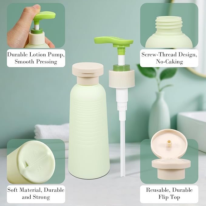 UMETASS 6.7oz Travel Shampoo Bottle with Flip Cap, Refillable Plastic Pump Bottles Dispenser for Soap, Shampoo, Lotions, Liquid Body Wash, Creams and Massage Oil (2Pack, 6.7oz/200ml)