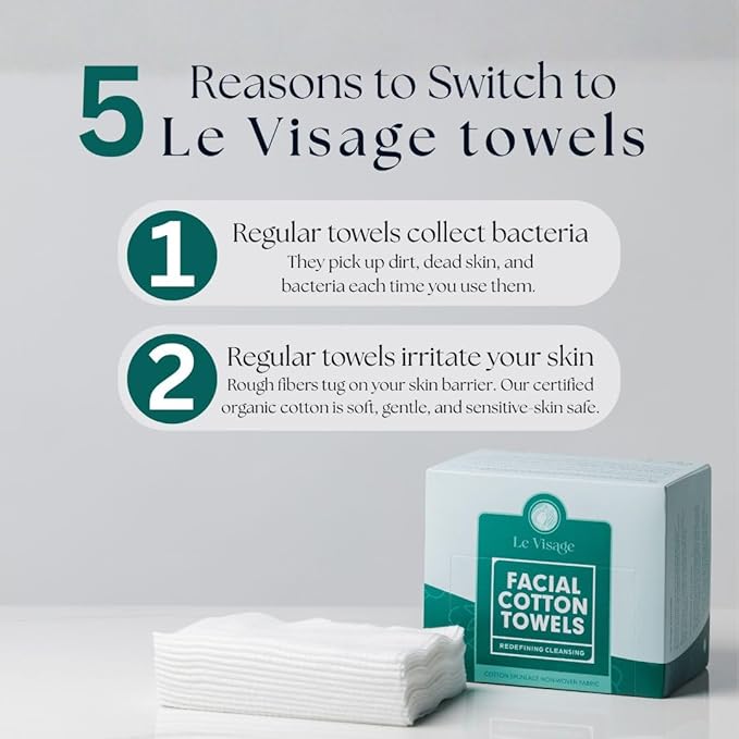 Le Visage™ Switzerland 100% Cotton Disposable Face Towels for Sensitive Skin, Oeko-TEX Certified, Organic, Ultra Soft, 50 Pieces