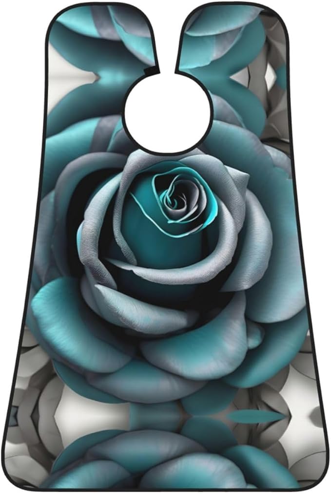 NOUZU Teal Gray Rose Print Beard Bib Apron For Men, Beard Hair Catcher For Men Shaving Trimming,Beard Cape Cloth