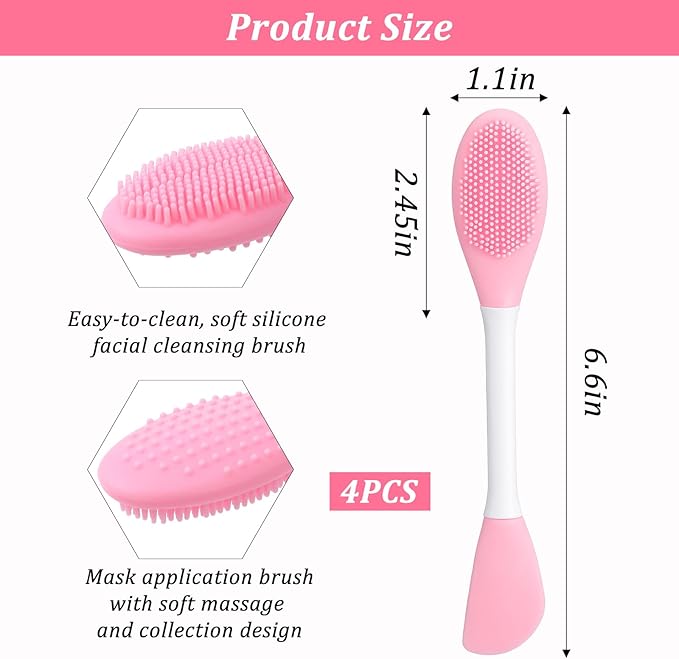 4 PCS Facial Cleansing Brush 2 in Silicone Face Scrubber Pore Brushs Face Scrub Brush for Exfoliating Massaging Remove Blackheads Applicator for Mud Makeup Skincare Removal Body Lotion DIY Mask Clay