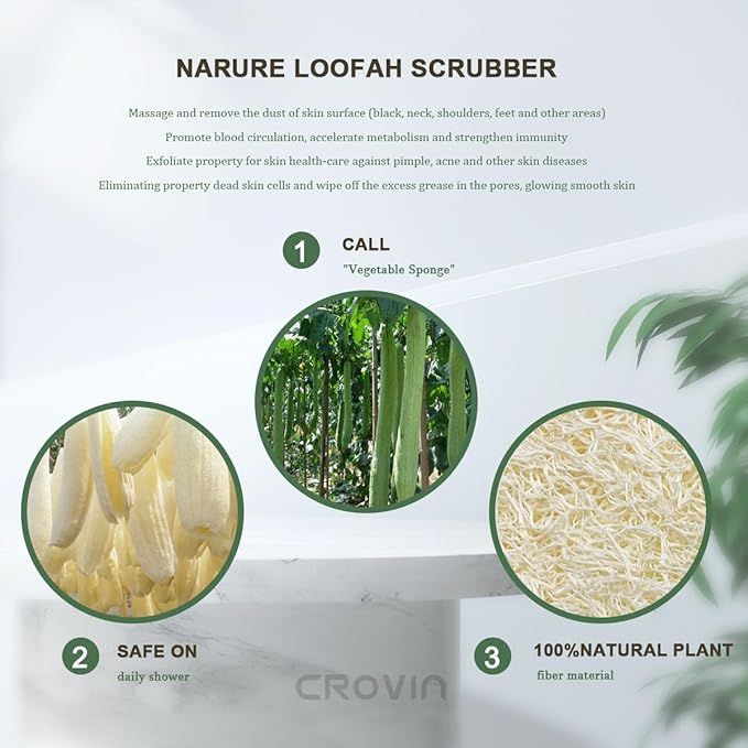 CROVIN Natural Loofah Exfoliating Body Scrubber, Shower Loofah Sponge Pack