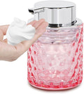 Fvstar 10 Oz Glass Hand Soap Dispenser with Pump, Refillable Bathroom Gold Foaming Soap Dispenser, Vintage Glass Diamond Lotion Container Bottle for Bathroom and Kitchen (1, Pink and Silver)