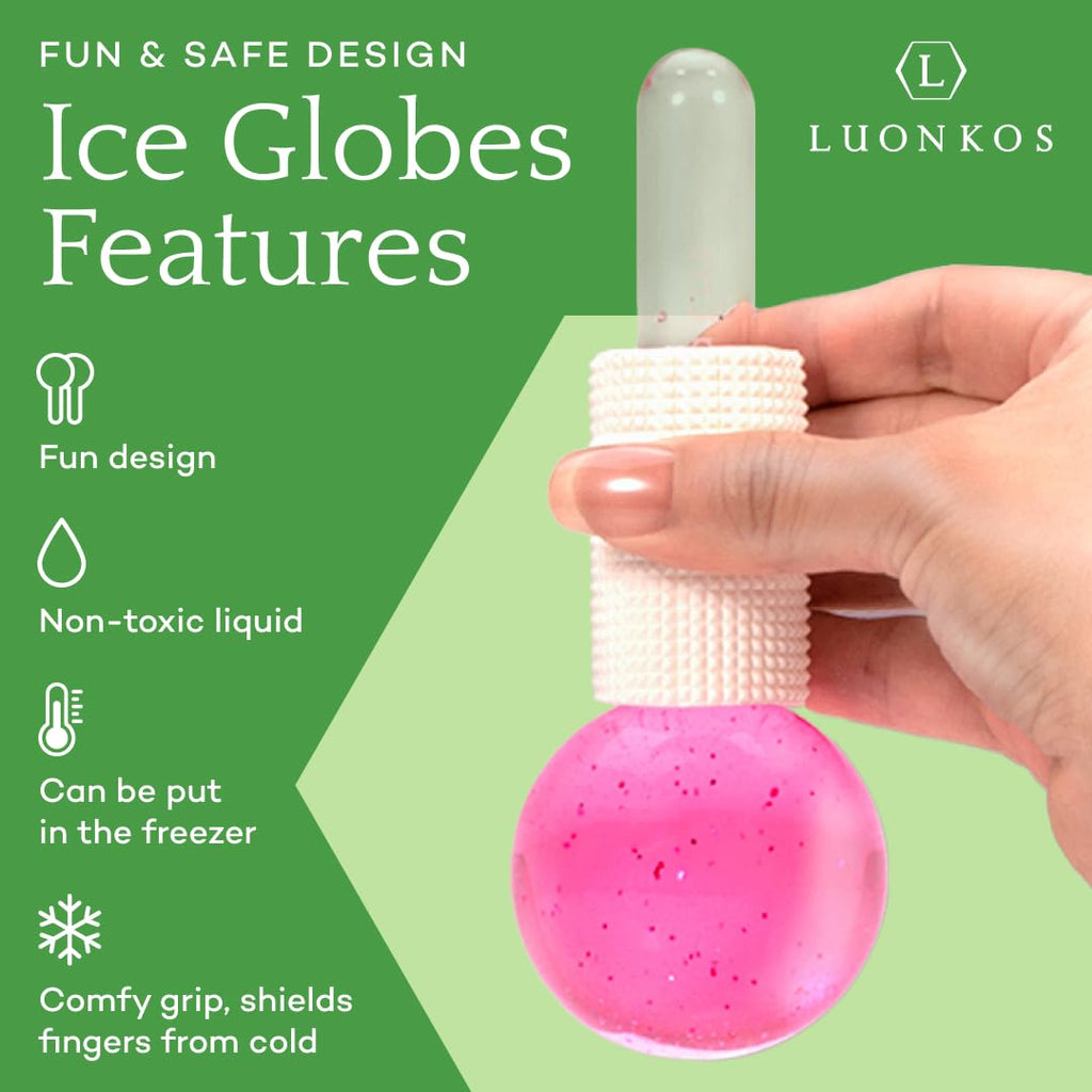 LUONKOS Ice Globes for Face and Eyes - Set of 2 Pink Glass Cryo Sticks