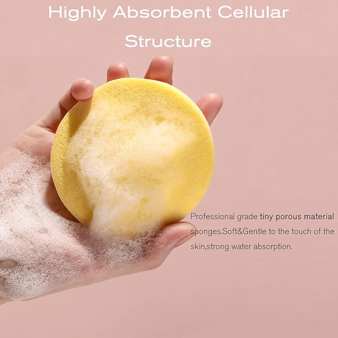 Tegelrying Facial Sponge Compressed,60 Pcs PVA Professional Makeup Removal Wash Round Face Sponges Spa Pads Exfoliating Cleansing for Women,Yellow,Green