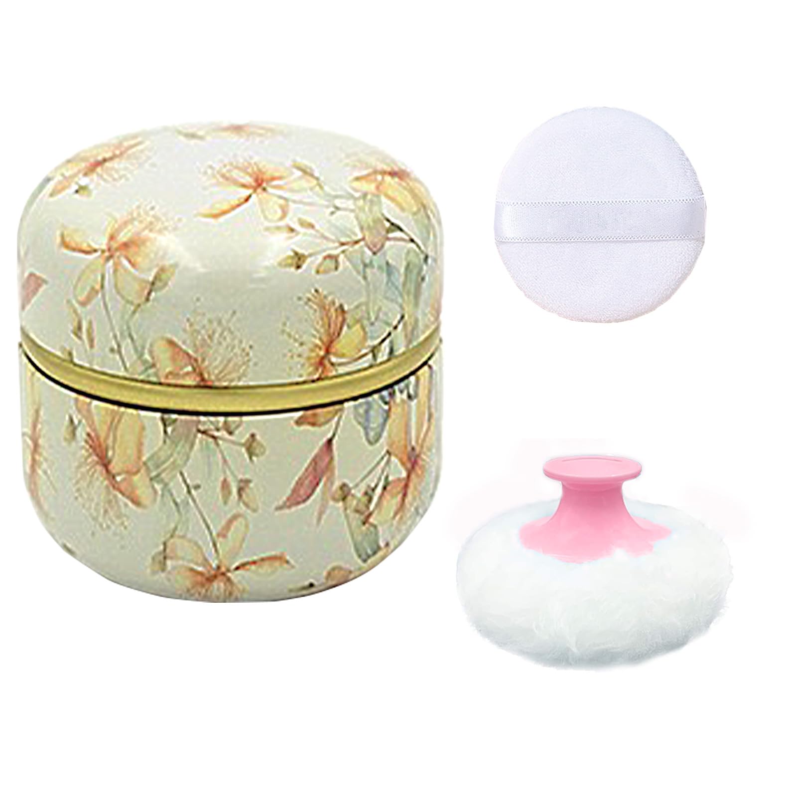 Qopoto Body Powder Puff and Container for Dusting Powder (Yellow Flower)