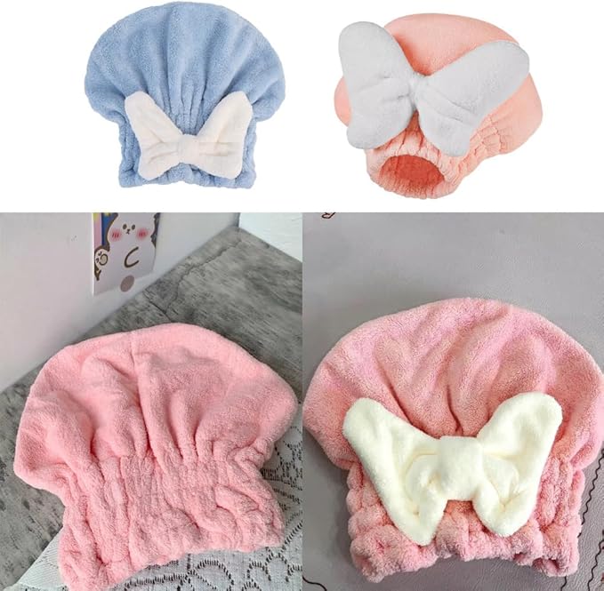 NentMent 2 Pack Hair Drying Caps Ultra Absorbent Hair Turban Microfiber Hair Towel Wrap Head Towels for Shower Curly Thick Long Hair Conditioner Hair Oil Serum Overnight Conditioning Treatment