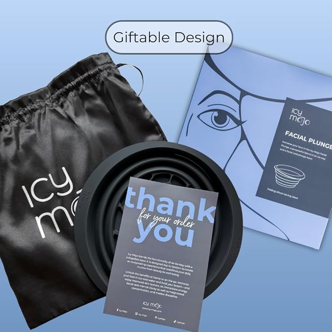 Icy-Mojo Facial Cold Plunge™ | Collapsible Silicone Ice Facial Bowl with Built-In Ice Tray | Portable Face Ice Bath for Skin Tightening, Puffiness, Acne Relief & Glow (Soft Pink) (Dark Blue)
