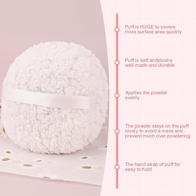 WSYUB Powder Puff, 6 Inch Extra-Large Powder Puff for Body Powder, Body Powder Puff, White,Large