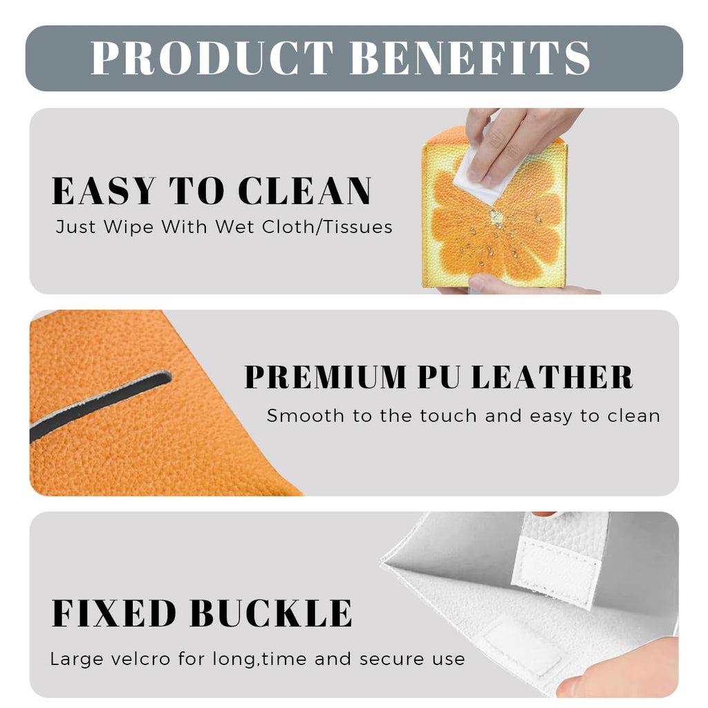 Cute Fruit Tissue Box Cover Funny Orange Citrus Square PU Leather Waterproof Tissue Box Holder for Bathroom Kitchen Bedroom Vanity Countertop Night Stands