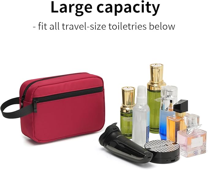 XIRYOHEAUR Travel Hanging Toiletry Bag with Carry Handle - Water-Resistant Small Cosmetic Organizer for Men & Women, Makeup, Shaving Kit, Gym & Travel Essentials (Burgundy)