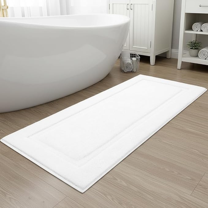SHACOS White Bathroom Rugs Sets of 2 Pieces 32x20 inch, Super Soft Fluffy Bath Mats for Bathroom, Non Slip Washable Bath Rugs for Shower Tub Vanity Sink