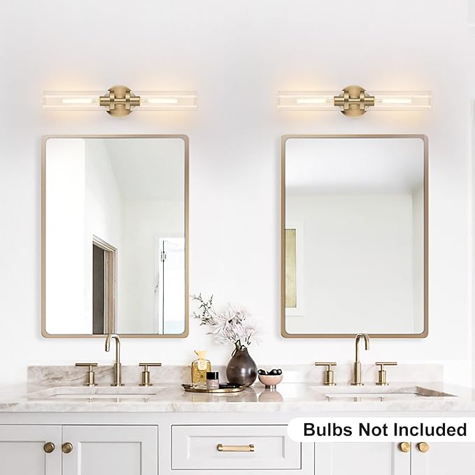 Brass Wall Sconces, Hardwired Bathroom Sconces Wall Lighting with Clear Glass, Modern Bathroom Vanity Lights fixtures for Mirror Bedroom Living Room Hallway Kitchen