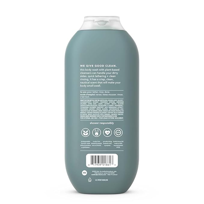 Method Men Body Wash, Sea and Surf Scent, Paraben and Phthalate Free, Quick-Lathering Cleansers, Cruelty Free, 18 oz (Pack of 1)
