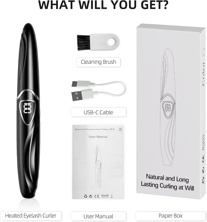 EYECURL Heated Eyelash Curler, Heated Lash Curler, Accurate Temperature Control Electric Eyelash Curler Heated - Intelligent Power Off, Natural Makeup (Black/Silver, S600-148MM)