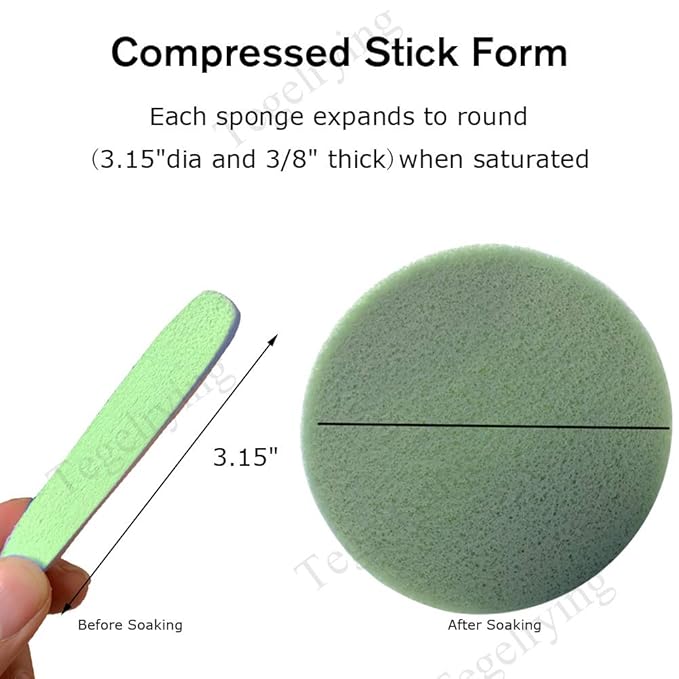 Tegelrying Facial Sponge Compressed,60 Pcs PVA Professional Makeup Removal Wash Round Face Sponges Spa Pads Exfoliating Cleansing for Women,Green