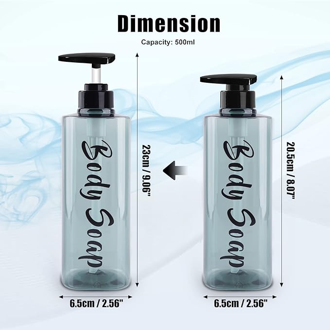 AUMIO 16.9oz Refillable Shower Soap Dispenser with Pump - 3 Chamber No Drill for Shampoo, Conditioner & Body Wash, Blue Clear Plastic Bottle Dispenser, Bathroom Organizer with 6 Waterproof Labels