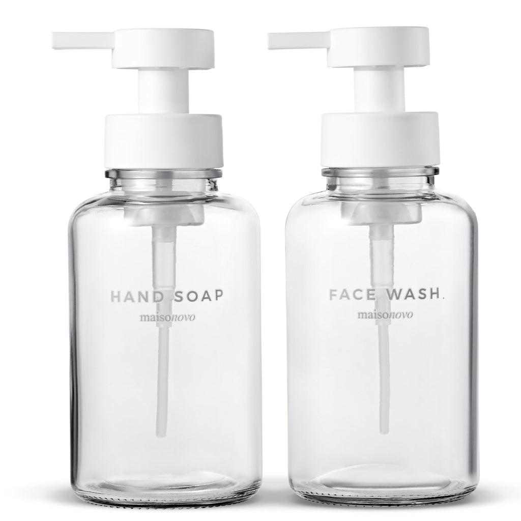 MaisoNovo Glass Foaming Soap Dispenser 14 Oz | Glass Bottles Pumps x 2 Clear