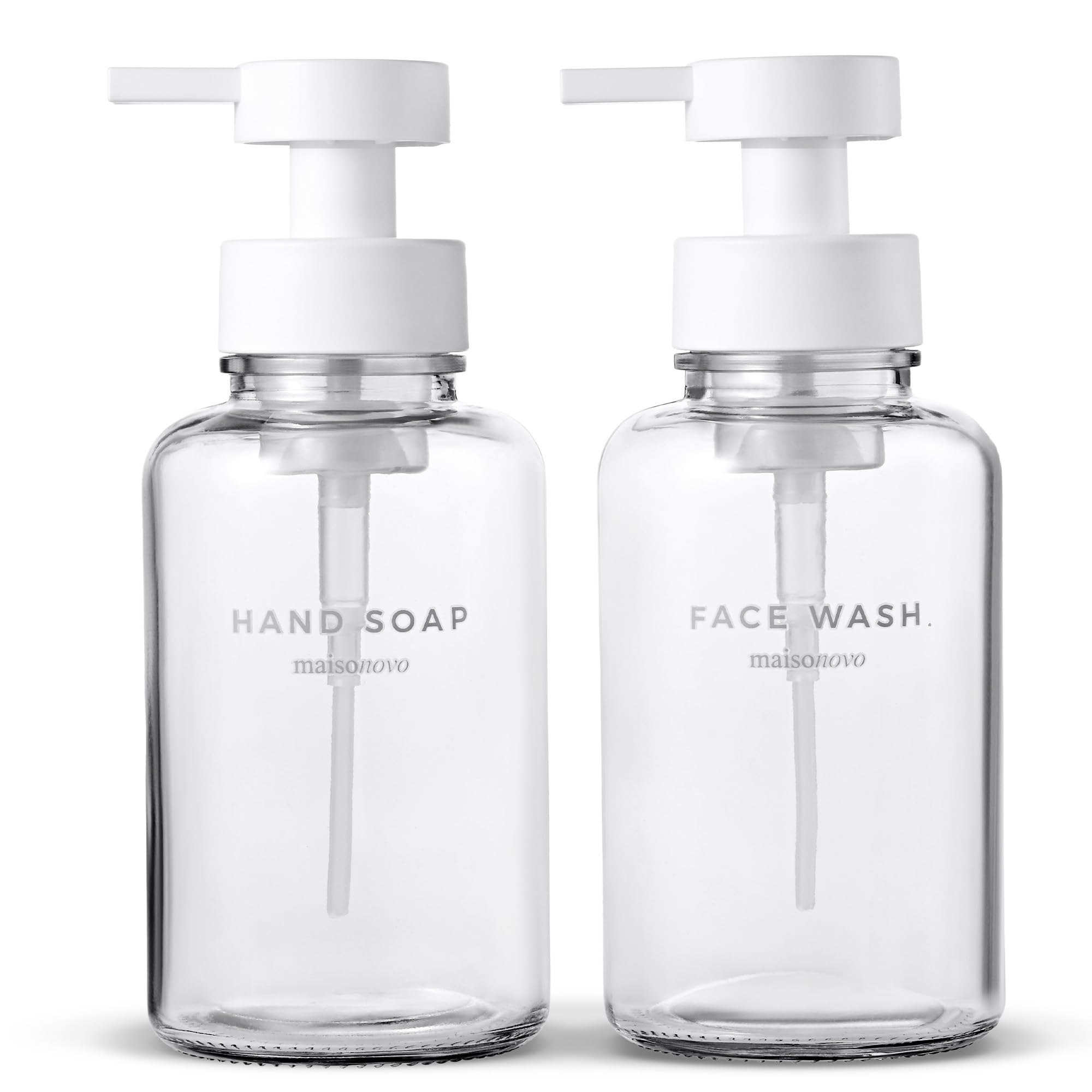 MaisoNovo Glass Foaming Soap Dispenser 14 Oz | Glass Bottles Pumps x 2 Clear