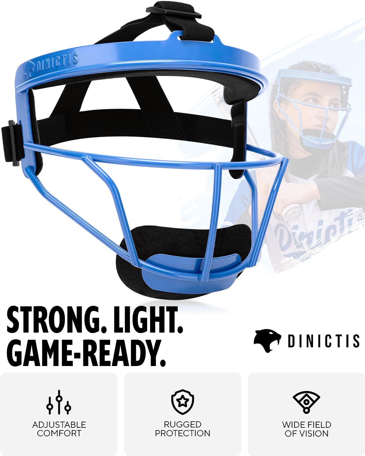 Dinictis Softball Face Mask, Lightweight, Comfortable, with Wide Field Vision, Durable and Safe Face Guards, Premium Protective Softball Fielder's Mask-Blue-Child(S)