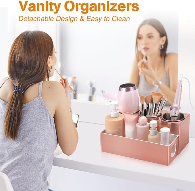 GFWARE Hot Hair Styling Tool Organizer with 3 Stainless Steel Cups, Pink