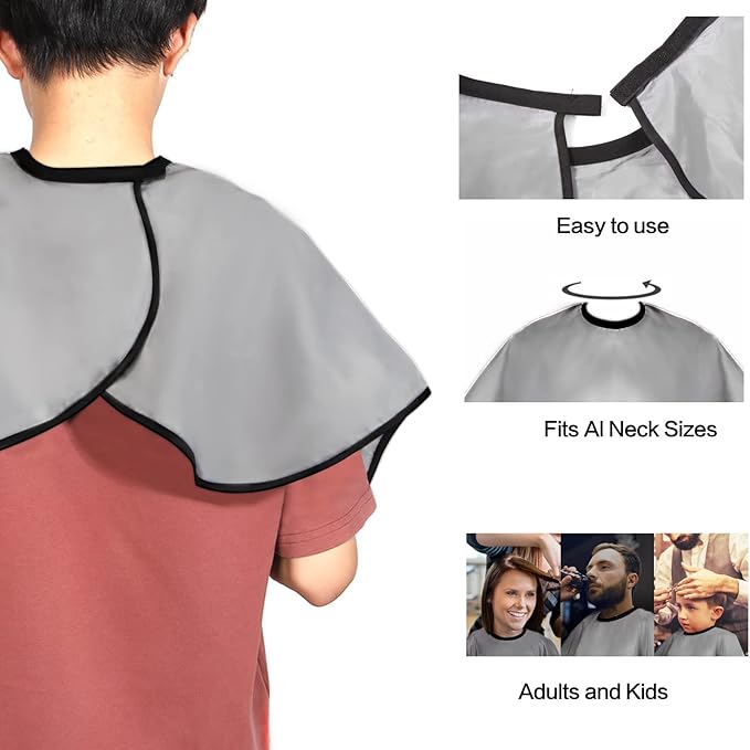 Short Barber Cape, Waterproof Nylon Salon Hair Cutting Cape, Makeup Artist Cape for Hair Dye, Comb-out, Styling, Shampoo (2, Grey)