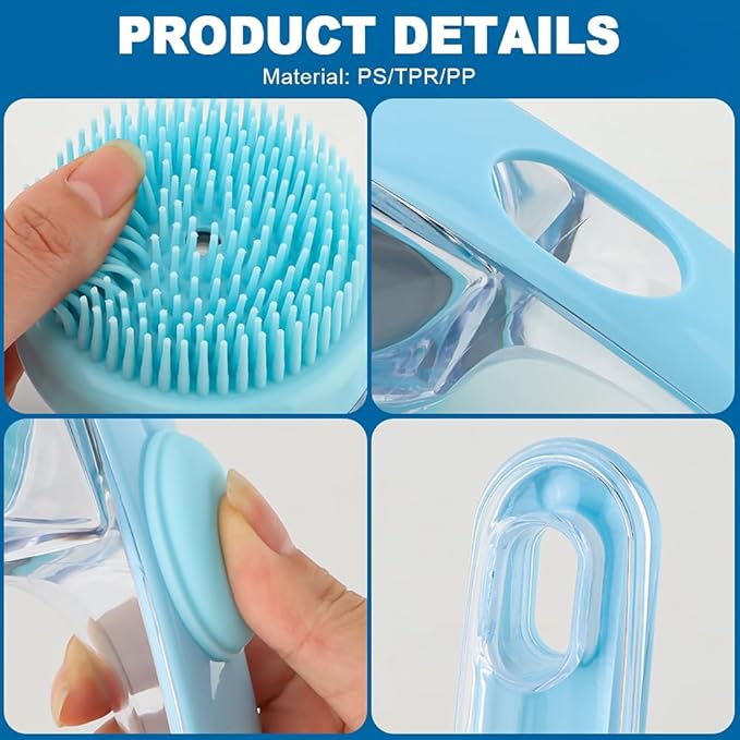 Pet Bath Brush, 2 in 1 Dog Bath Brush with Built-in Shampoo Dispenser, Pet Wash Brush with Double Head Toothbrush, Grooming Massage Brush for Dogs & Cats