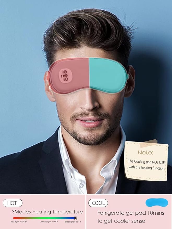 SandKing Cordless Heated Eye Massager with Cooling Eye Pad, Vibrating Heating Sleeping Mask for Men Women Kids -USB Charing Heated Eye Mask Electric for Dry Eyes, Relax,Travel (Pink)