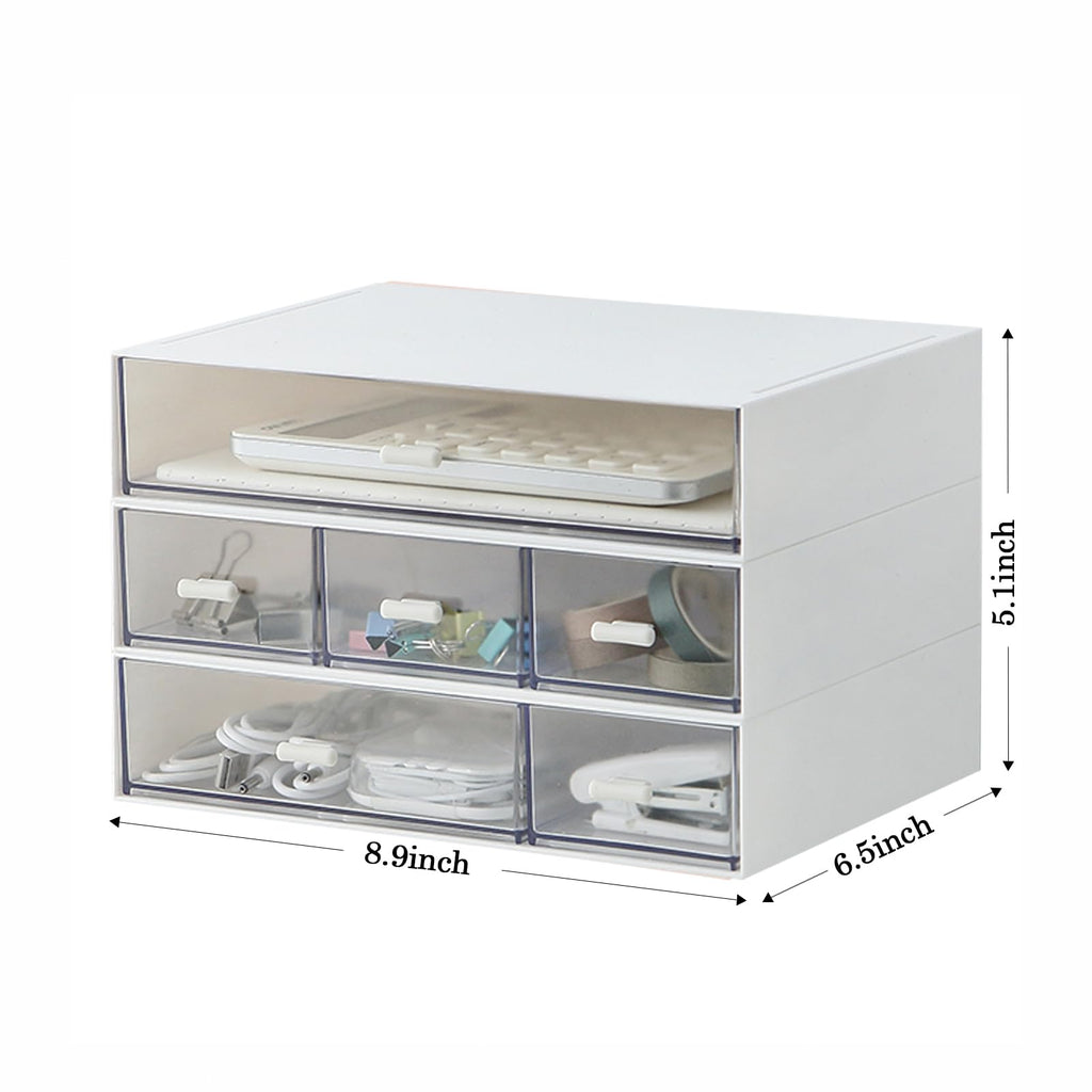 MILULUGO Desk Organizer with 6 Drawers, Makeup Organizer, Plastic Cosmetic Organizer, Bathroom Organization Boxes, Desktop Storage Box(White)