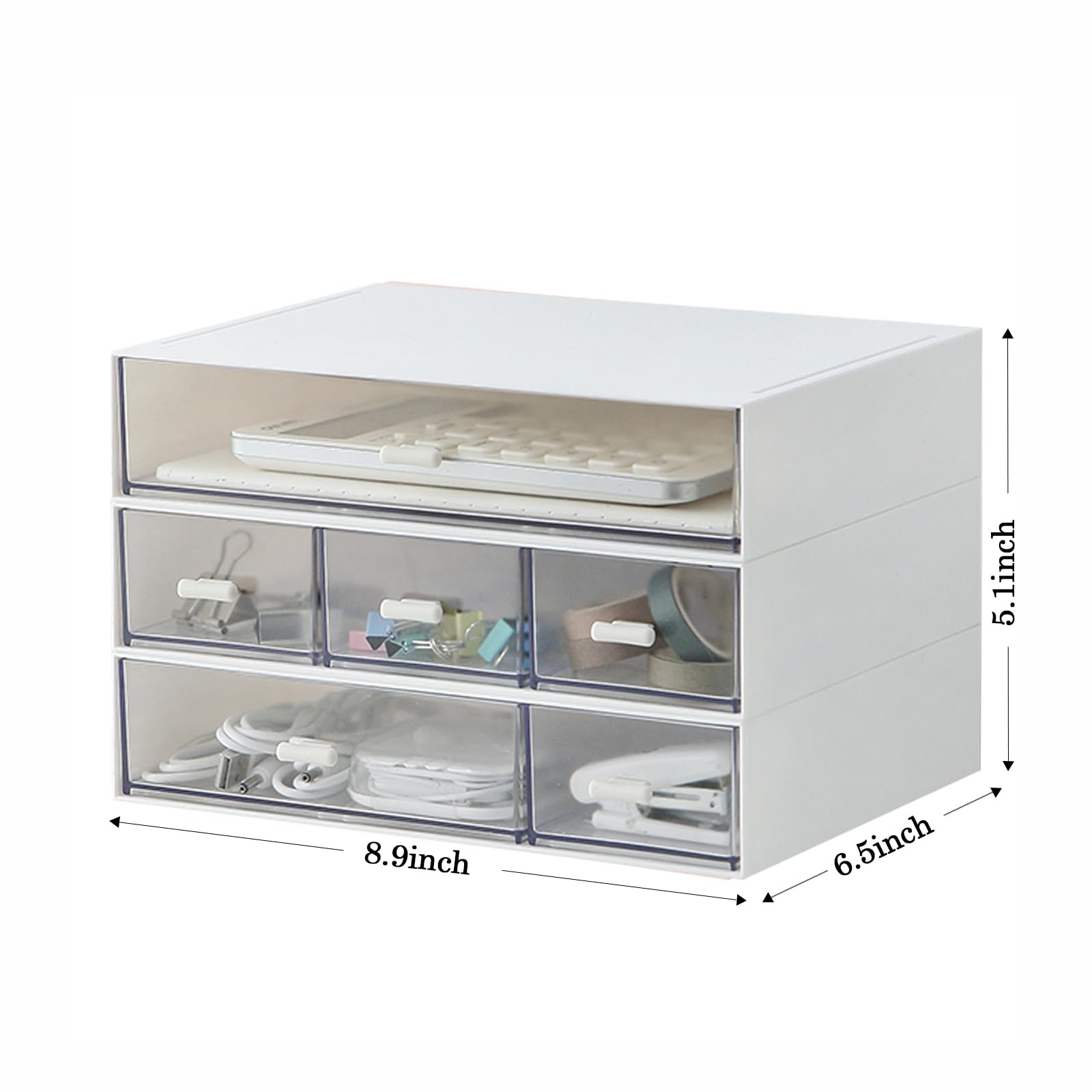 MILULUGO Desk Organizer with 6 Drawers, Makeup Organizer, Plastic Cosmetic Organizer, Bathroom Organization Boxes, Desktop Storage Box(White)