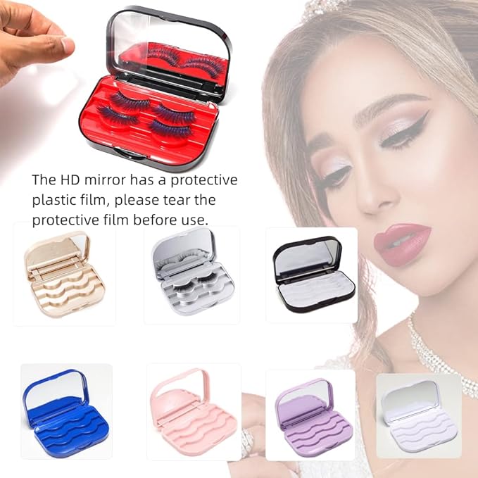 False Eyelash Storage Case with Mirror Lash Organizer Holder Box Empty Makeup Cosmetic Travel Case and Eyelash Tweezers Lash Container (Gold)