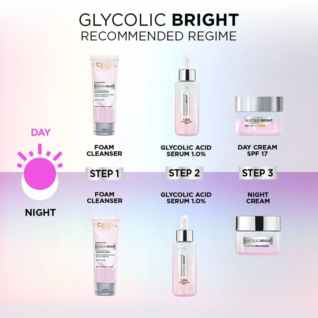 L'Oreal Paris Glycolic Bright Daily Foaming Face Cleanser, 100ml | Glycolic Acid Face Wash for Dull Skin | Daily Glowing Facial Cleanser