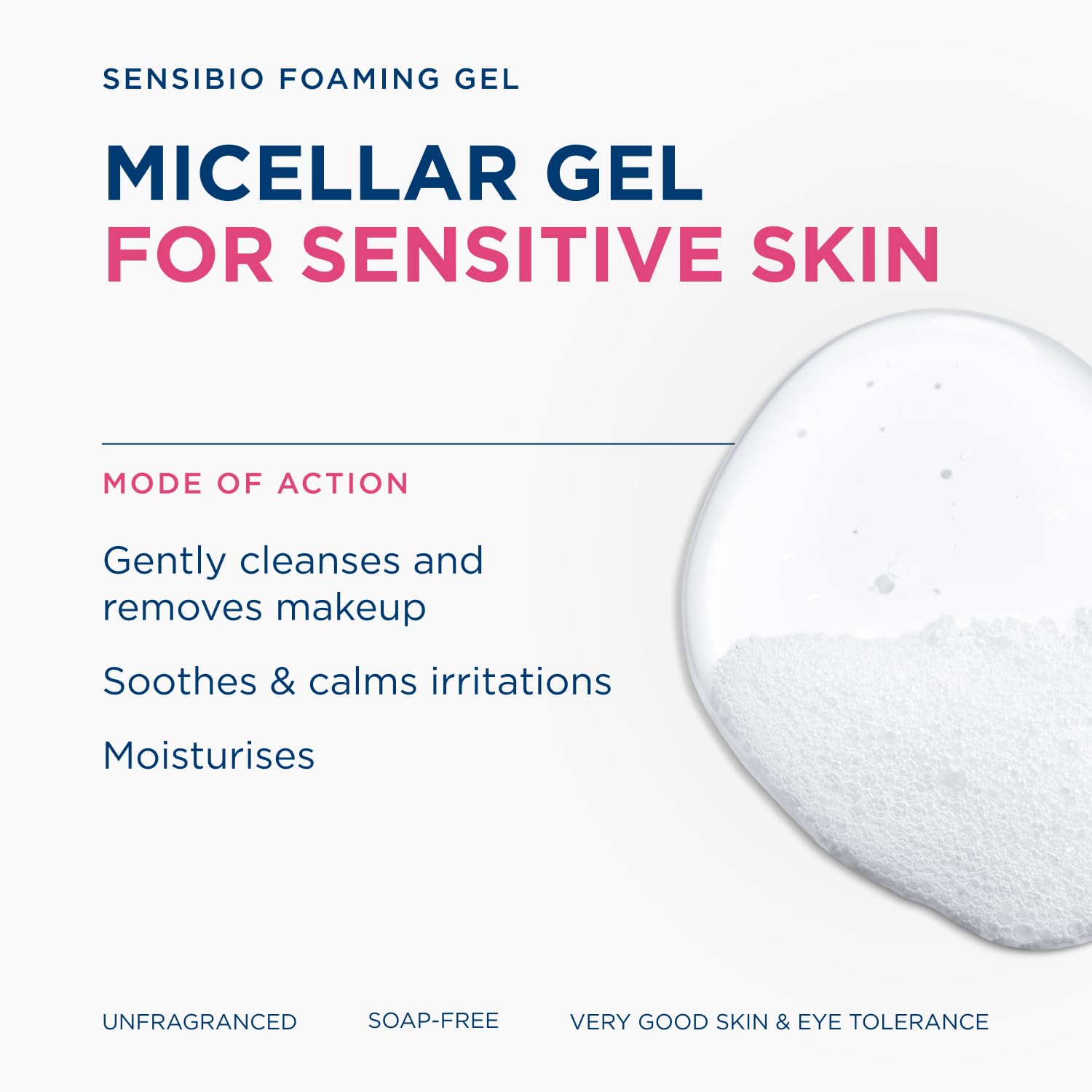 Bioderma Sensibio Foaming Gel Gentle Face Cleanser, Cleansing and Makeup Removing Refreshing Feeling for Sensitive Skin, Unscented, 16.9 Fl Oz